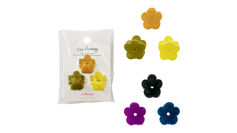 ヘアクリップ フロッキーフラワー 3P
